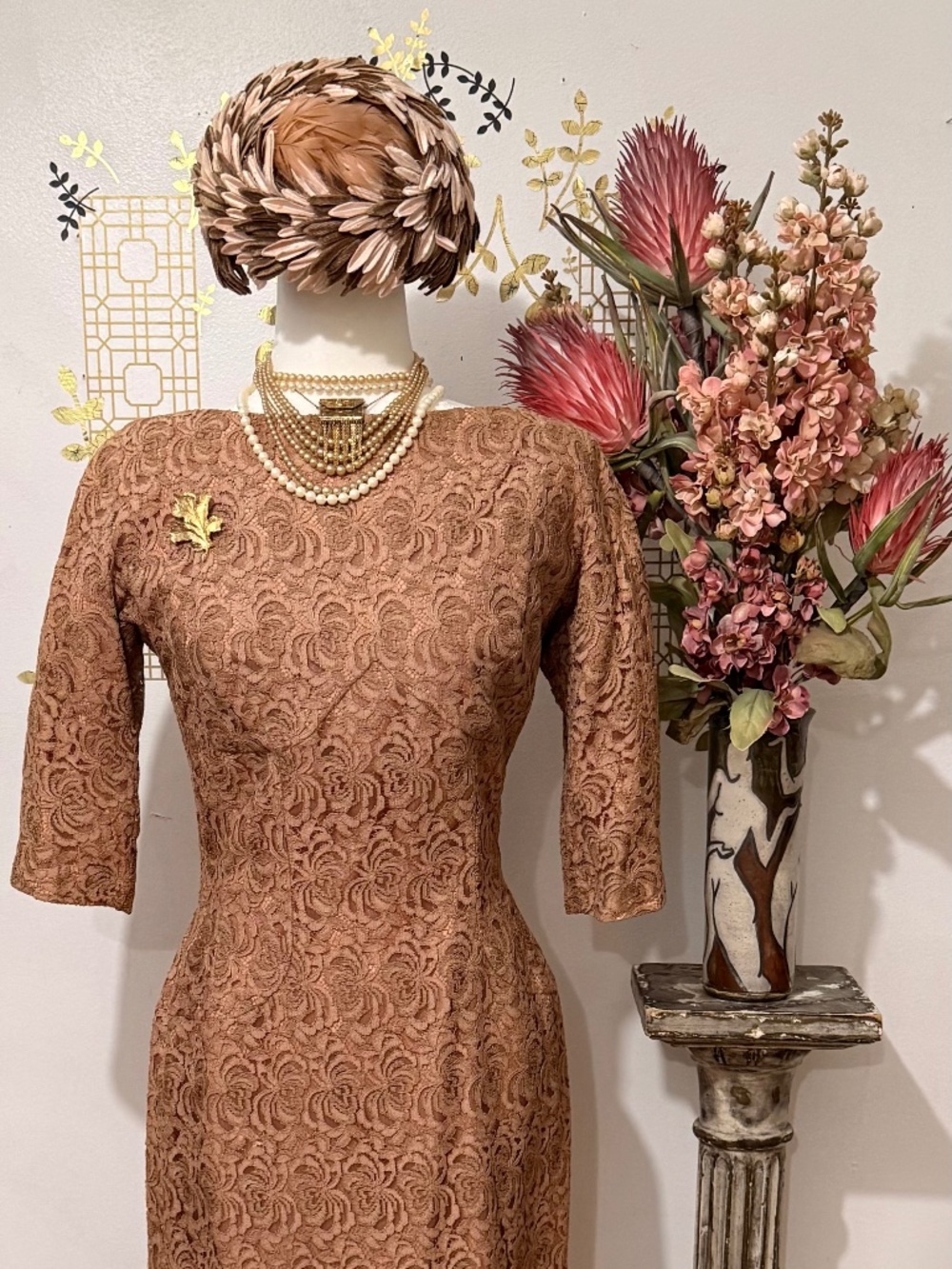 1950's Gigi Young of NY Cocktail Dress w/ OR w/o Hat. Fall Wedding Party SZ4